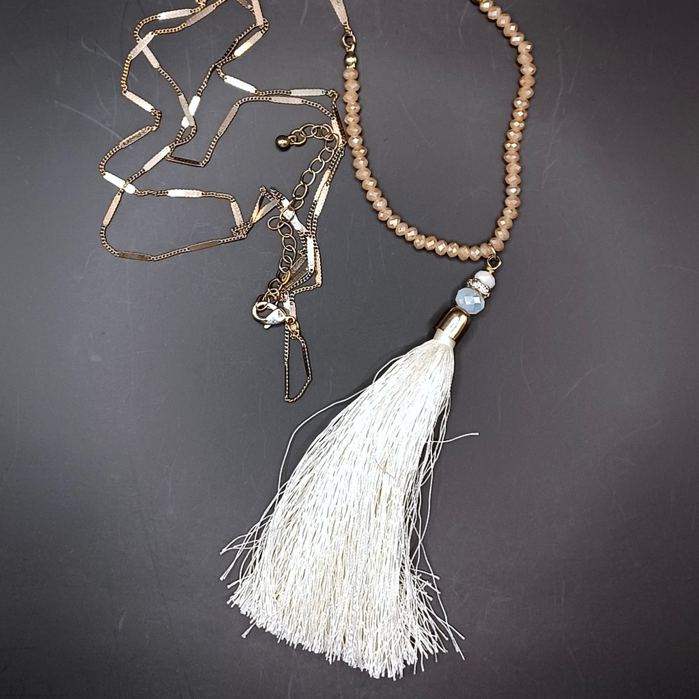 Long beaded tassel necklace